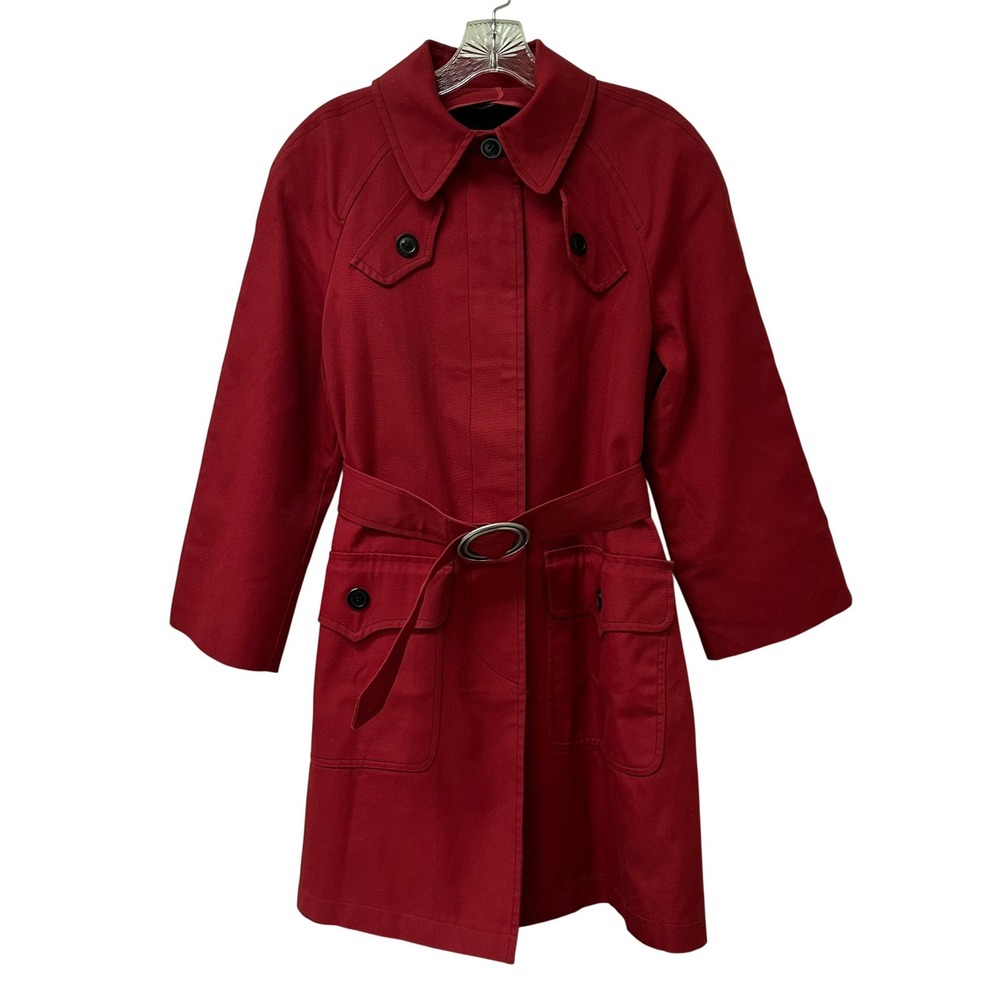 Vintage London Fog Red Trench Coat Belted Caribe Cloth Jacket Women's 10 Reg